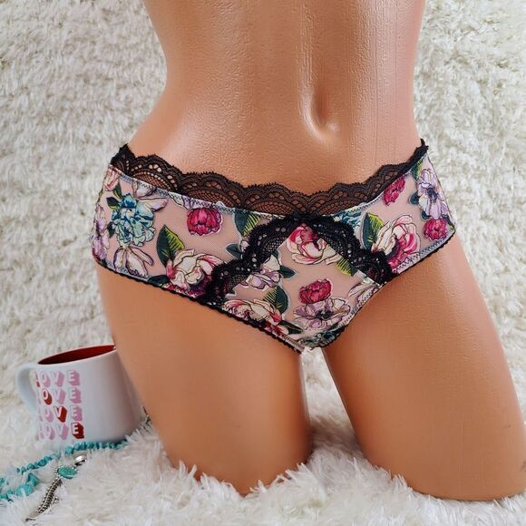Victoria's Secret CHEEKY SMALL Multicolor Lace trim floral mesh Very Sexy - Picture 2 of 6